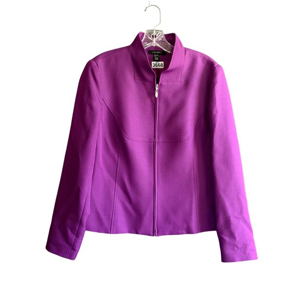 Louben Mock Neck Full Zip Jacket Women's 12 Purple Long Sleeve Modern Chic - Picture 3 of 10